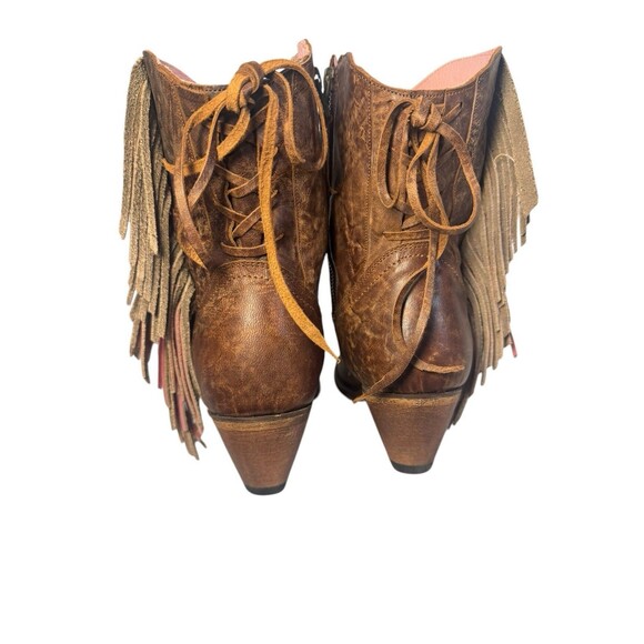Junk Gypsy by Lane "Spirit Animal" Brown Leather Western Boots 8.5 Fringe Bootie - Picture 11 of 16